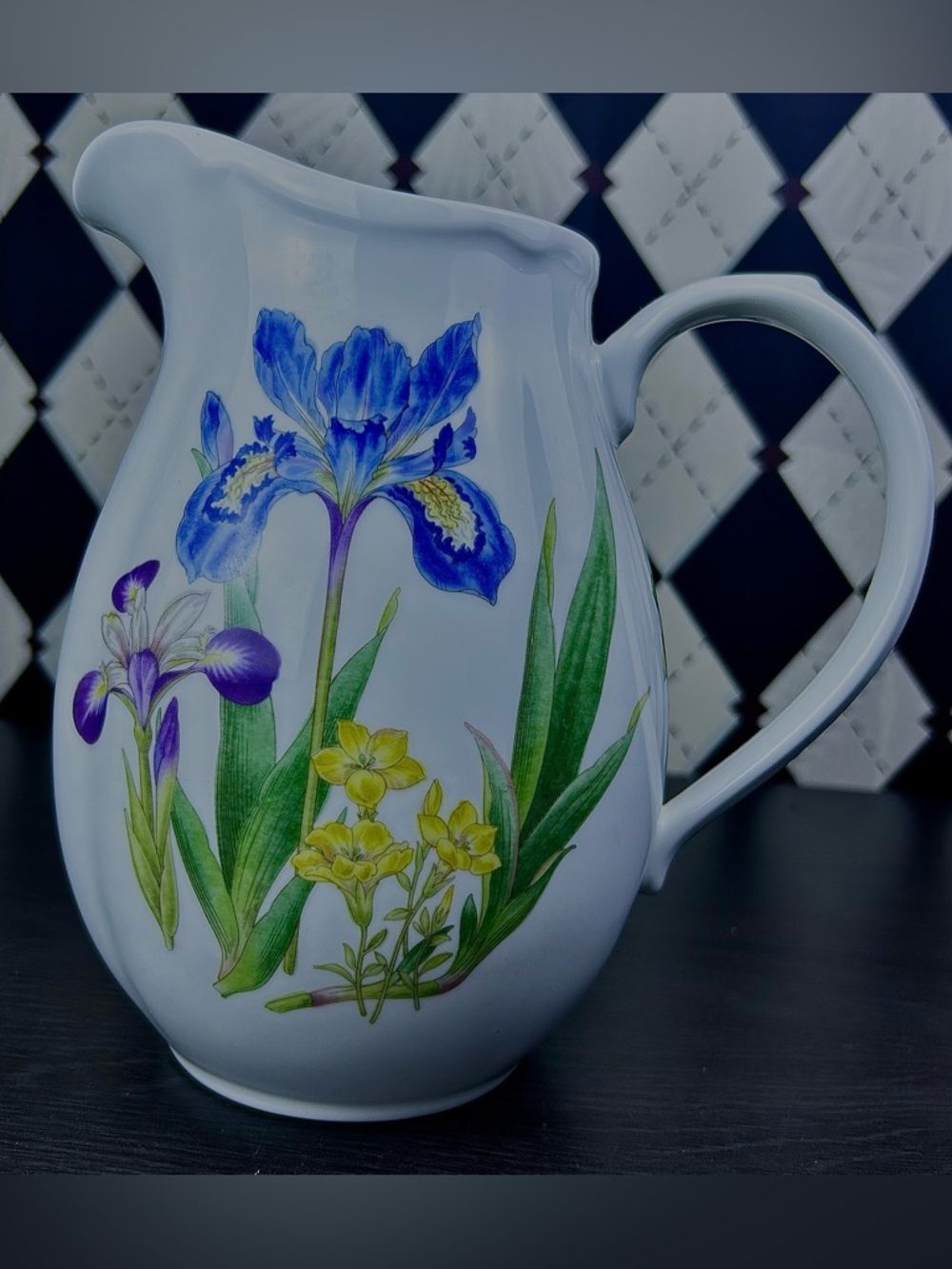 Iris Floral Porcelain Pitcher Large Noritake Jug Botanical 9” White Purple - Picture 10 of 11